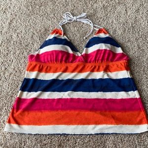 Chaps Striped Pink/Blue/Orange Tankini Top Size 18
